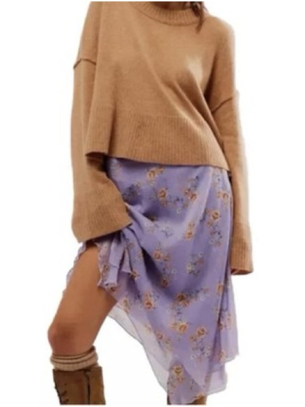 Free People Lavender Floral Asymmetrical Slip Skirt